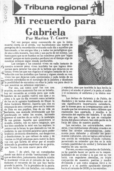Mi recuerdo para Gabriela