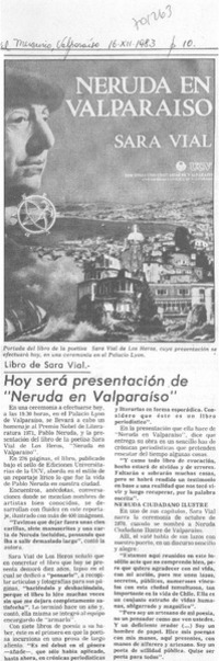 Hoy será presentación de "Neruda en Valparaíso".