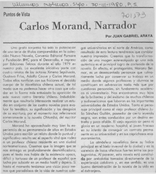 Carlos Morand, narrador