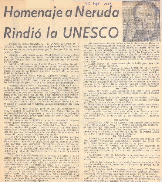 Homenaje a Neruda rindió la UNESCO.