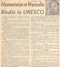 Homenaje a Neruda rindió la UNESCO.