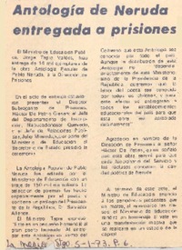Antología de Neruda entregada a prisiones.
