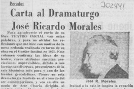 Carta al dramaturgo José Ricardo Morales