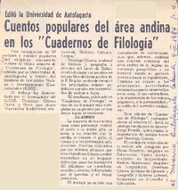 Cuentos populares del área andina en los "Cuadernos de filología".