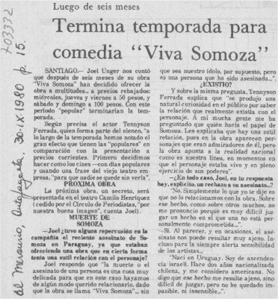 Termina temporada para comedia "Viva Somoza".