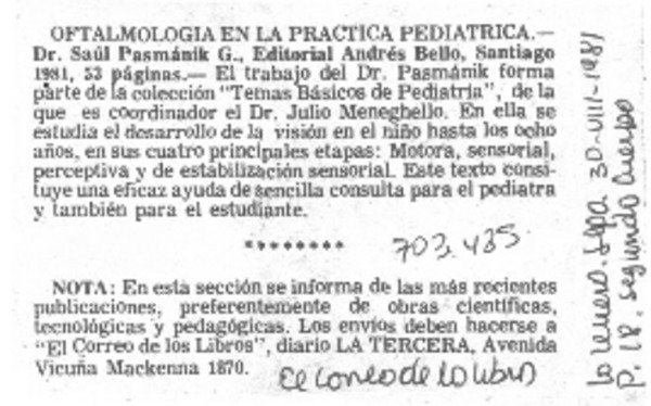 Oftalmología en la práctica pediátrica.