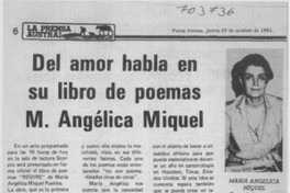 Del amor habla en su libro de poemas M. Angélica Miquel.
