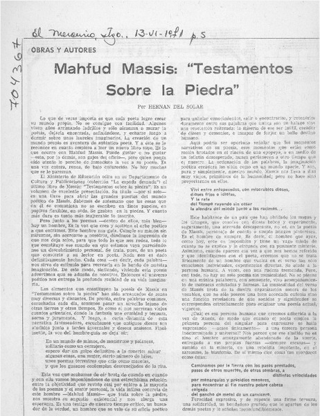 Mahfud Massis, "Testamentos sobre la piedra"