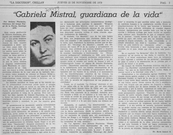 Gabriela Mistral, guardiana de la vida"