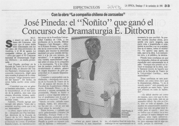 José Pineda: el "ñonito" que ganó el concurso de dramarturgia E. Dittborn.