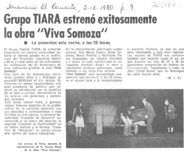 Grupo Tiara estrenó exitosamente la obra "viva Somoza"