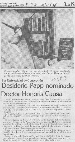 Desiderio Papp nominado doctor Honoris causa