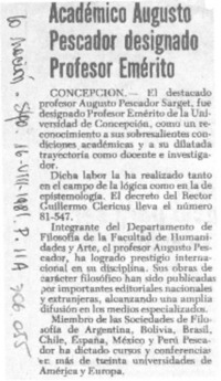 Académico Augusto Pescador designado profesor emérito.