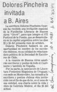 Dolores Pincheira invitada a B. Aires.