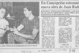 En Concepción estrenarán nueva obra de Juan Radrigán.