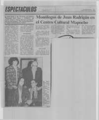 Monólogos de Juan Radrigán en el Centro Cultural Mapocho.