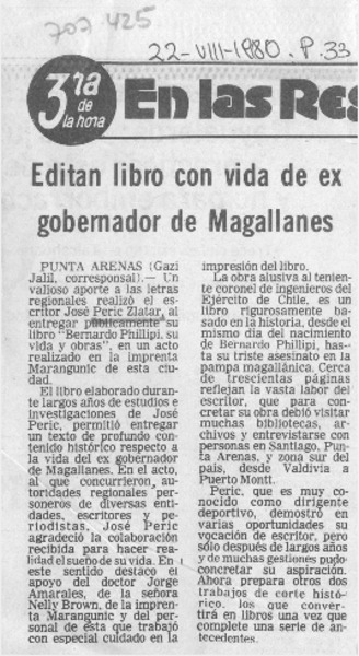 Editan libro con vida de ex gobernador de Magallanes