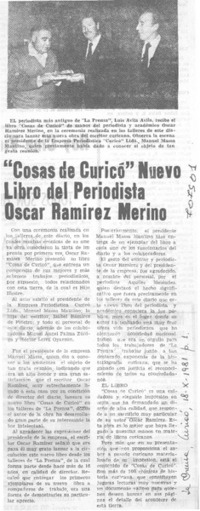 Cosas de Curicó" nuevo libro del periodista Oscar Ramírez Merino.
