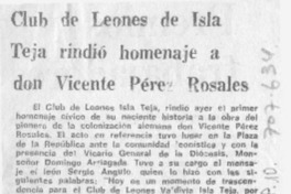 Club de Leones de Isla Teja rindió homenaje a don Vicente Pérez Rosales.