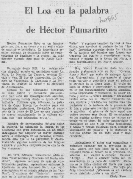 El Loa en la palabra de Héctor Pumarino