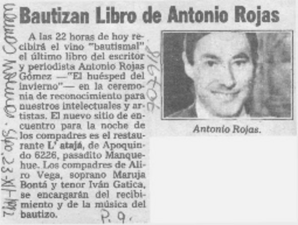Bautizan libro de Antonio Rojas.
