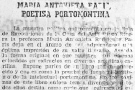 María Antonieta Paris, poetisa portomontina