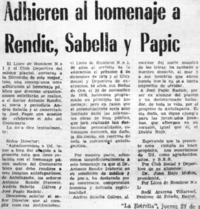 Adhieren al homenaje a Rendic, Sabella y Papic.