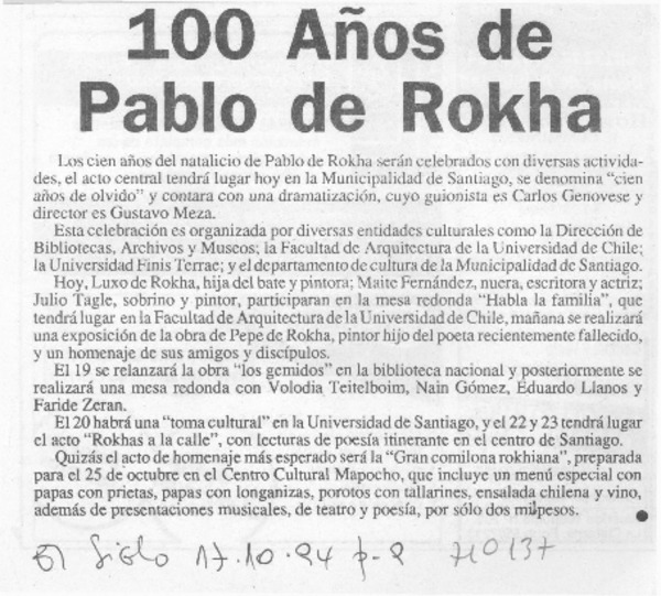 100 años de Pablo de Rokha.