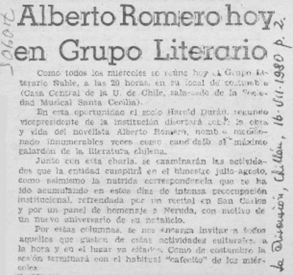 Alberto Romero hoy en grupo literario.