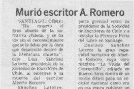 Murió escritor A. Romero.