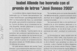 Isabel Allende fue honrada con el premio de letras "José Donoso 2003".