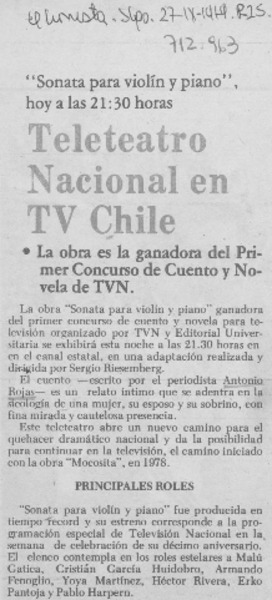 Teleteatro nacional en TV Chile.