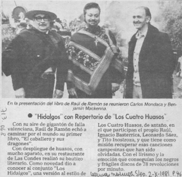 "Hidalgos" con repertorio de "Los cuatro huasos".