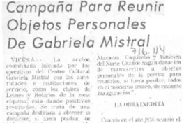 Campaña para reunir objetos personales de Gabriela Mistral.