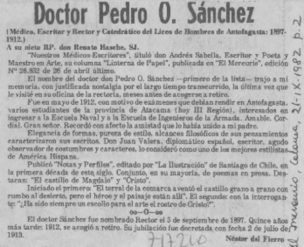 Doctor Pedro O. Sánchez