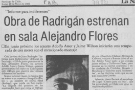 Obra de Radrigán estrenan en Sala Alejandro Flores.
