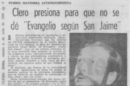 Clero presiona para que no se dé "Evangelio según San Jaime".