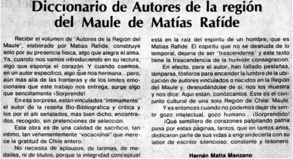 Diccionario de autores de la Región del Maule de Matías Rafide
