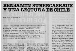 Benjamín Subercaseaux y una lectura de Chile