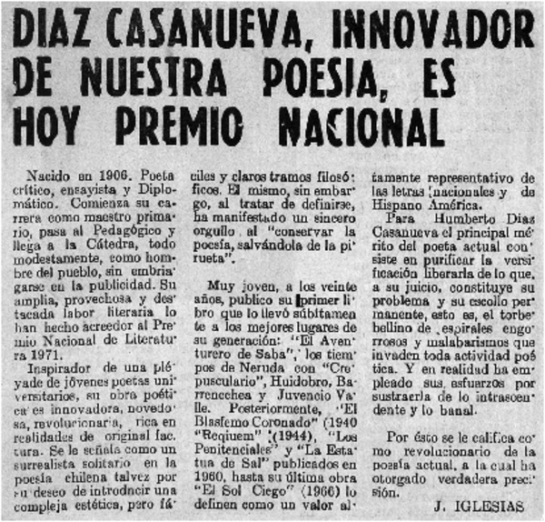 Díaz Casanueva, innovador de nuestra poesía, es hoy premio nacional