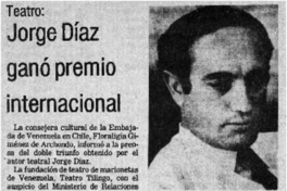 Jorge Díaz ganó premio internacional.