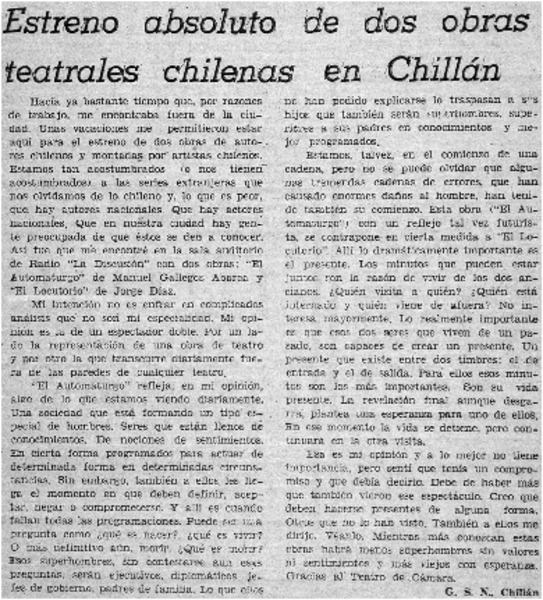 Estreno absolutoo de dos obras teatrales chilenas en Chillán