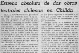 Estreno absolutoo de dos obras teatrales chilenas en Chillán