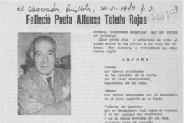 Falleció poeta Alfonso Toledo Rojas.