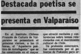 Destacada poetisa se presenta en Valparaíso.