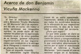 Acerca de don Benjamín Vicuña Mackenna