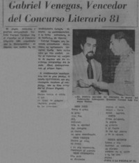 Gabriel Venegas, vencedor del concurso literario 81.