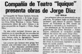 Compañía de teatro "Iquique" presenta obras de Jorge Díaz.