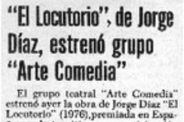 "El locutorio", de Jorge Díaz, estrenó grupo "Arte comedia".