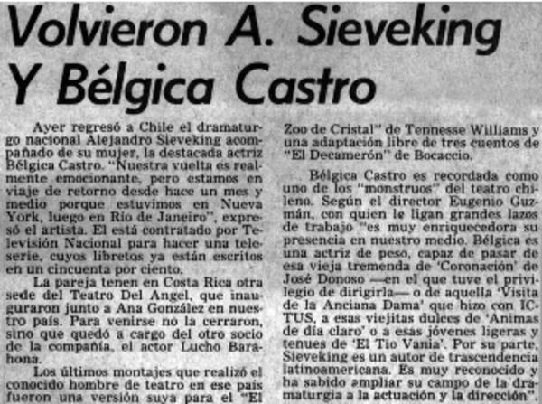 Volvieron A. Sieveking y Bélgica Castro.
